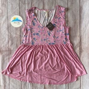 Matilda Jane Women’s Top Pink Floral Stripes size L NEW